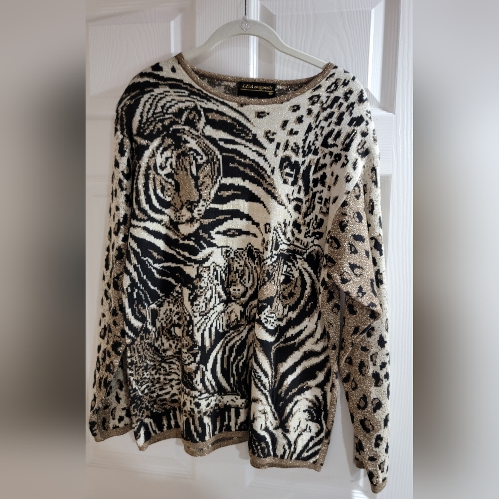 Lisa Orginals Animal Print Sparkly Sweater- Size M